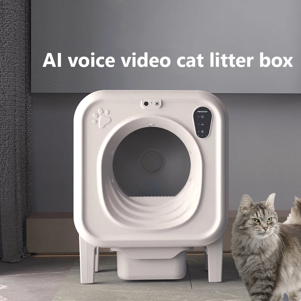 AI 자동 청소 고양이 화장실 (4K 카메라 및 음성 제어 기능 탑재, 다묘 가정용 무취 스마트 변기)