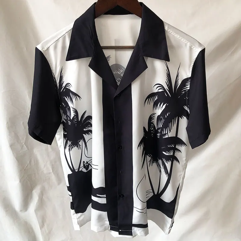 Black White Contrasting Coconut Palm Graphic Print Hawaii Short