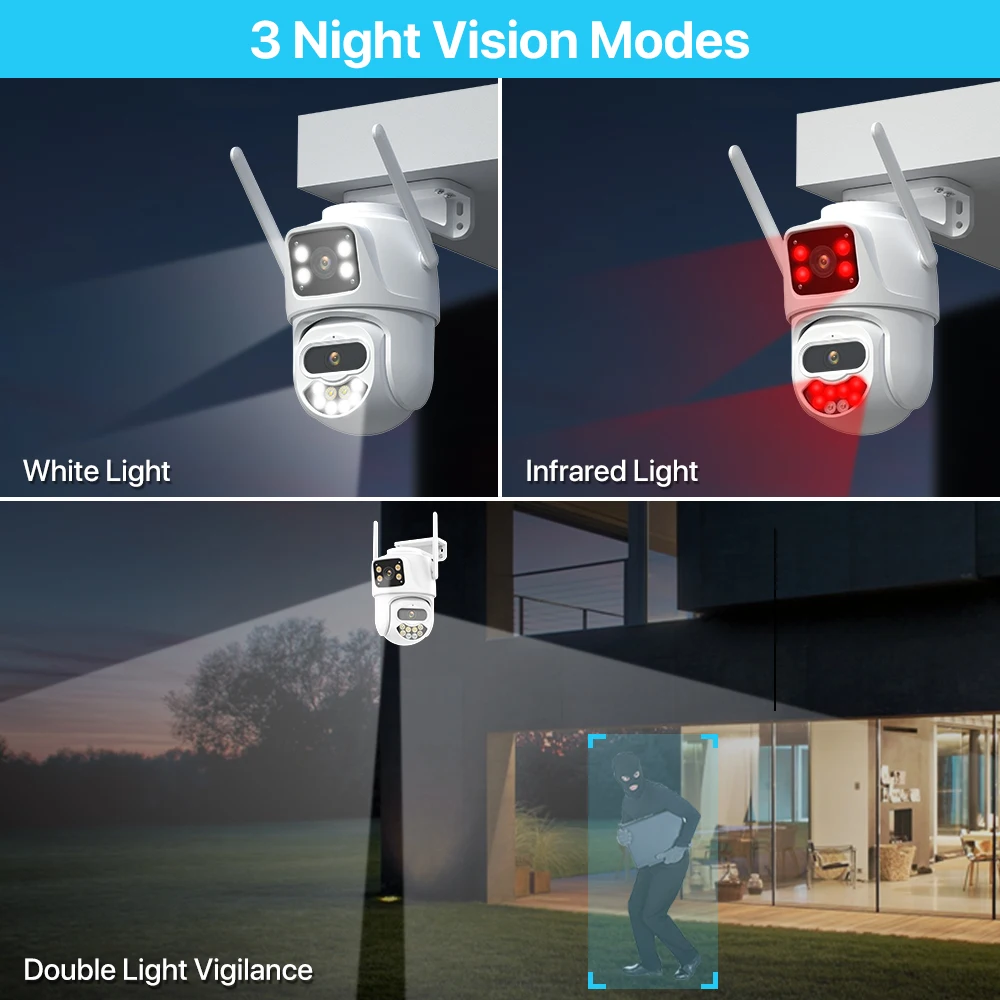 자동 추적 야외 PTZ 카메라, 비디오 감시, iCSee, 8X 줌, 3 렌즈 보안 카메라, 9MP, 6K HD WIFI IP 카메라, 6MP, 4MP