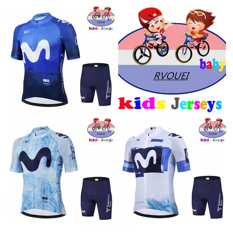 Baby Movistar Team Kids Cycling Jersey Set Boys Girls Cycling Clothing Children Road Bike Shirts Suit Bicycle Pants MTB Maillot 6