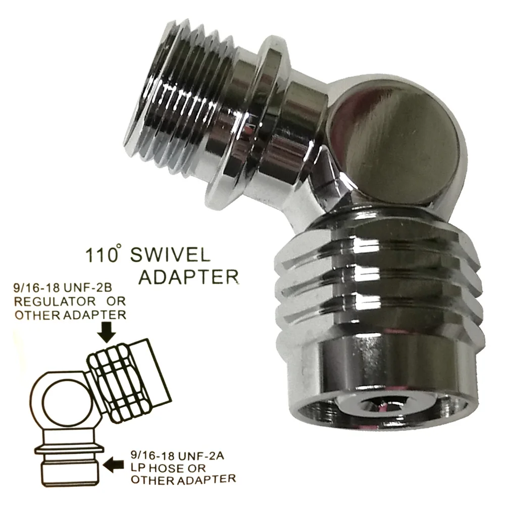 90 110 degrees 2nd stage hose swivel adaptor 9/16-18 UNF-2B to 9/16-18 UNF-2A LP 6