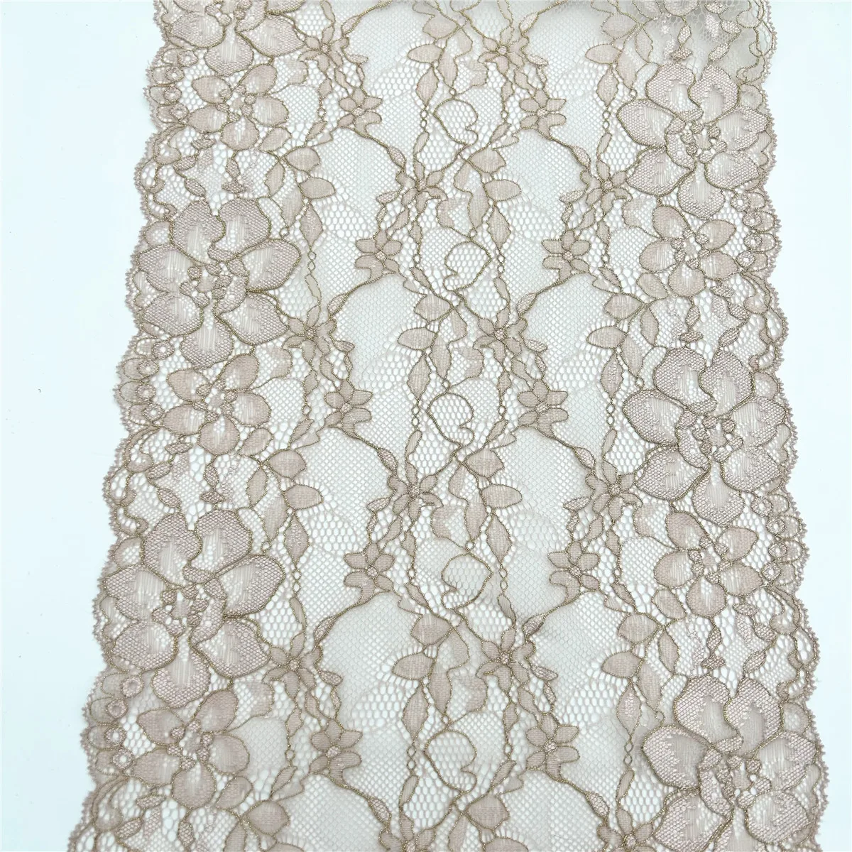 3y/lot Width 24cm Light Pink With Gold Elastic Stretch Lace Trim 6