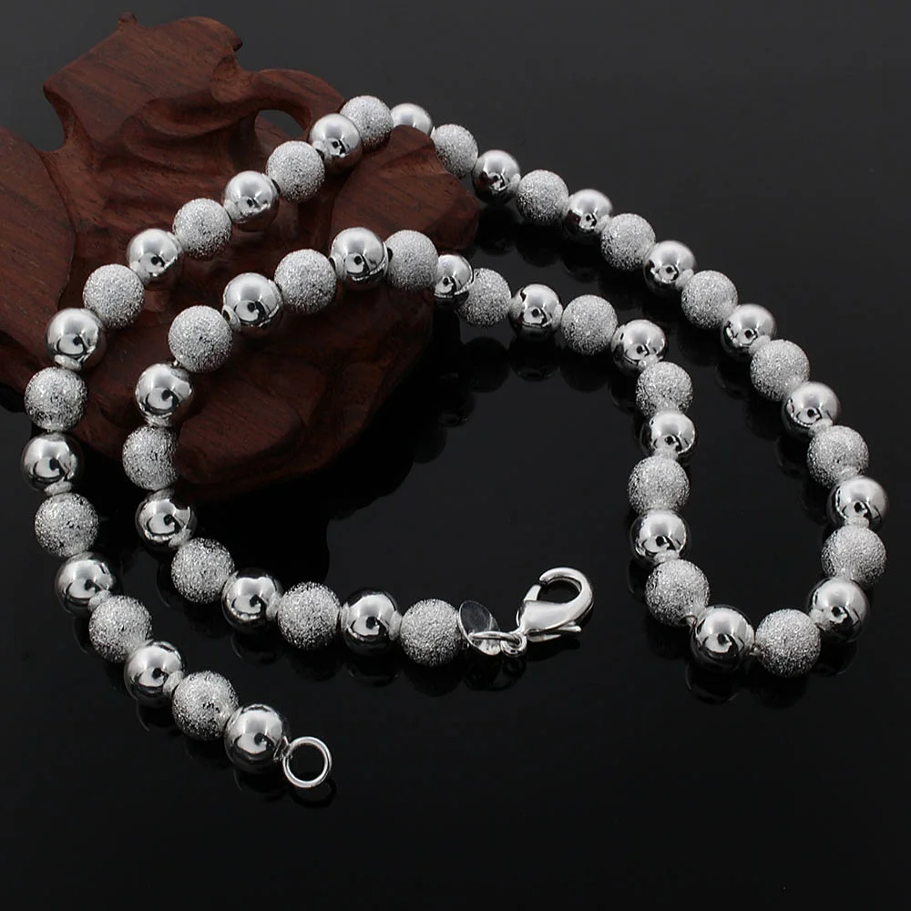 

Hot charms 8MM frosted smooth beads chain 925 Sterling Silver Necklaces for woman Classic Fashion Jewelry wedding Christmas Gift