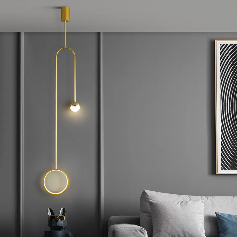 

Deyidn Nordic Chandelier Round Mini LED Pendant Lamp Copper Decorative Chandelier For Bedroom Dining Room TV Wall Background Bar