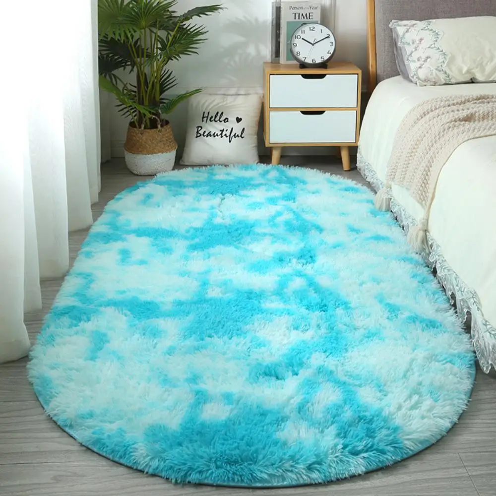 Vikama Fluffy Oval Rug for Bedroom Soft Tie Dye Area Girls Shaggy Colorful for Kids Room Plush Bedside Carpet Baby Nursery