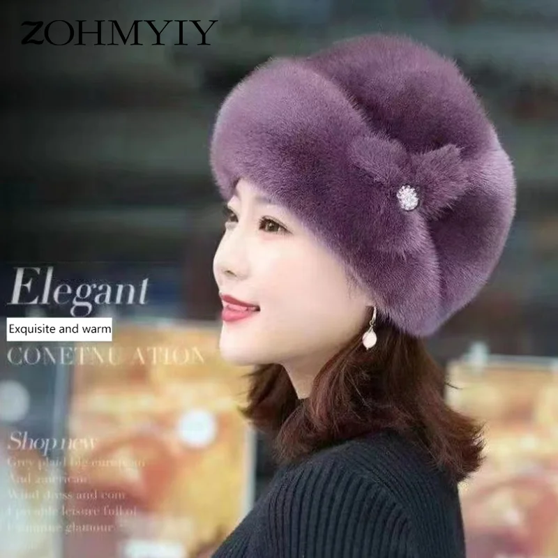 Winter Hat New Mom Style Hat Hair Top Hat Fashion Leather Warm Middle-aged Fur Bag Cap Trend winter hat fur hat