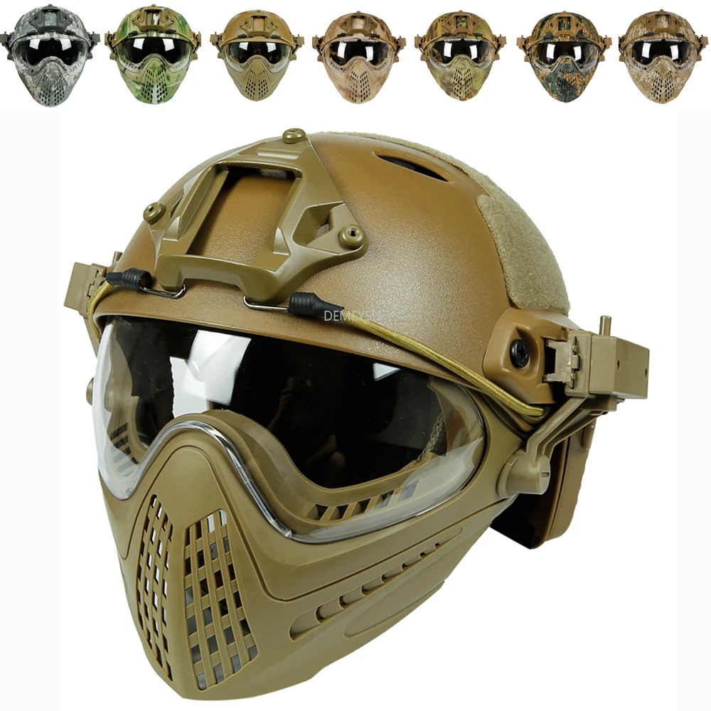 for Paintball CS Game Set Fast Airsoft HelmetAirsoft Tactical Paintball Half Face Protection Mask and Goggles Set 