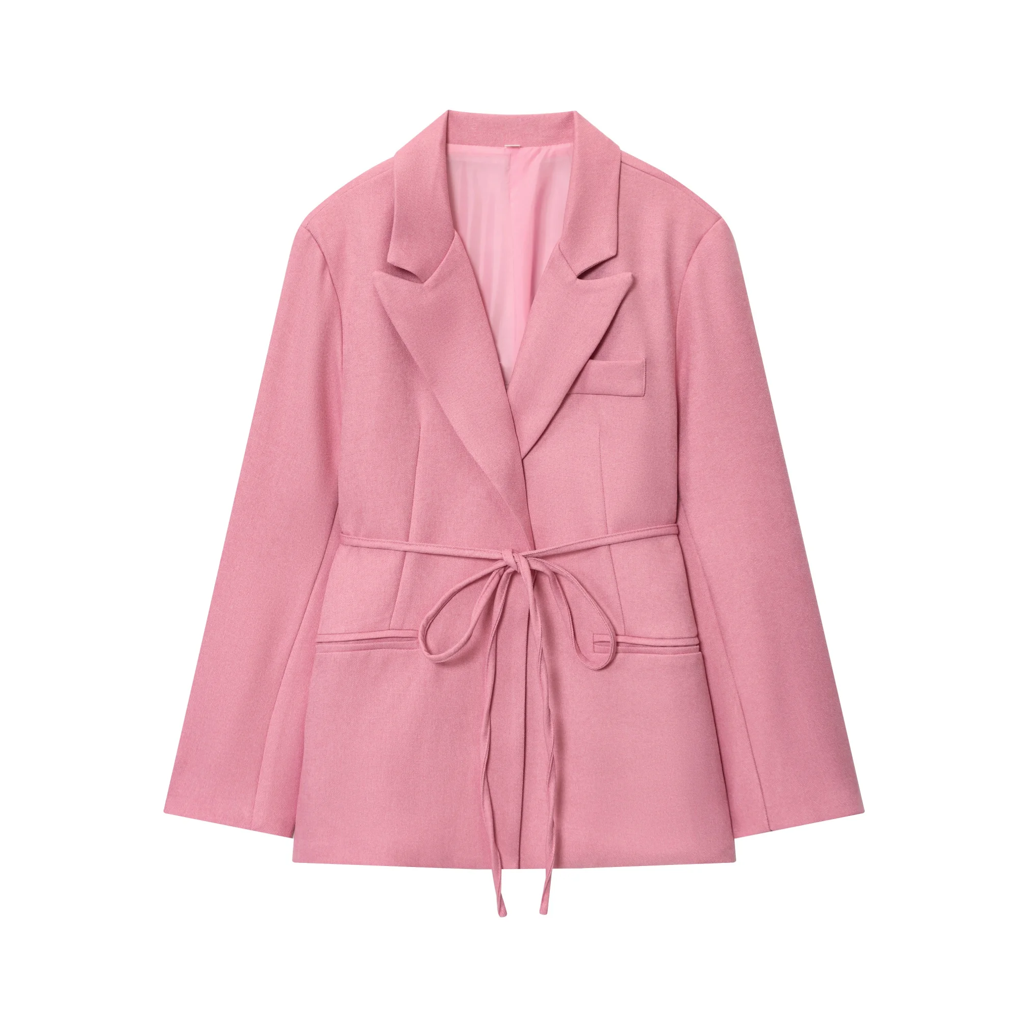 Women Jackets Blazers Autumn And Winter New Fashionable Elegant With A Thin Rope Belt Suit Collar Long-Sleeved Coat With No Hood