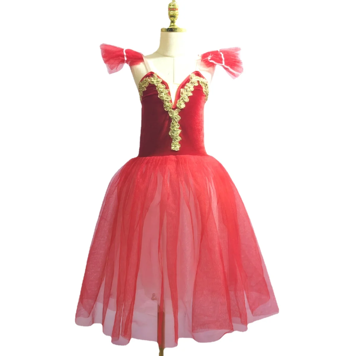 

Red Ballet Tutu Skirt Performance Costumes Princess Dance Practice Long Romantic Dress