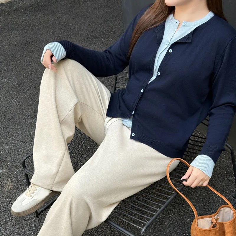 Fashion Plus Size Women's Sweaters Cardigans Premium Fake Two Pieces Embroidered Commuter Wool Knitted Jacket 9124