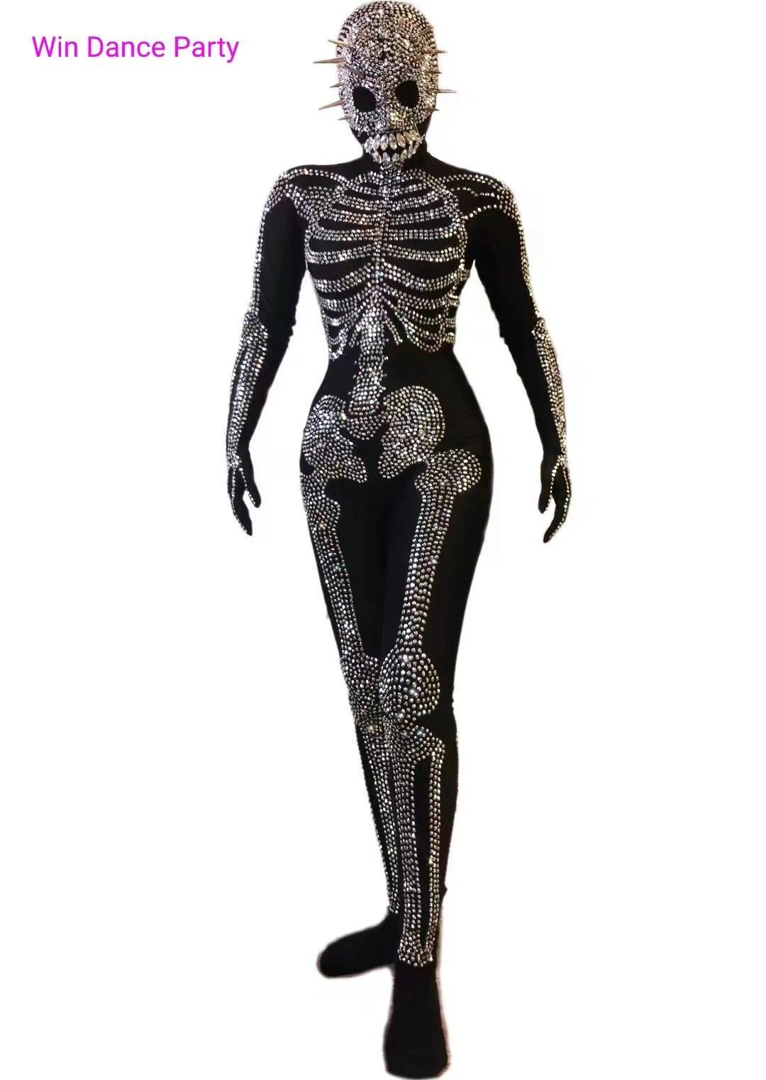 Sparkles Diamond Skull Pattern Cosplay Man Onesie Fall Funny Sexy Leotard Costume Party