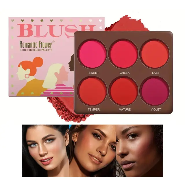 6 Colors Waterproof Matte Blush Palette Medium Buildable Coverage Long-Lasting Natural Finish Suitable for All Skin Types 1