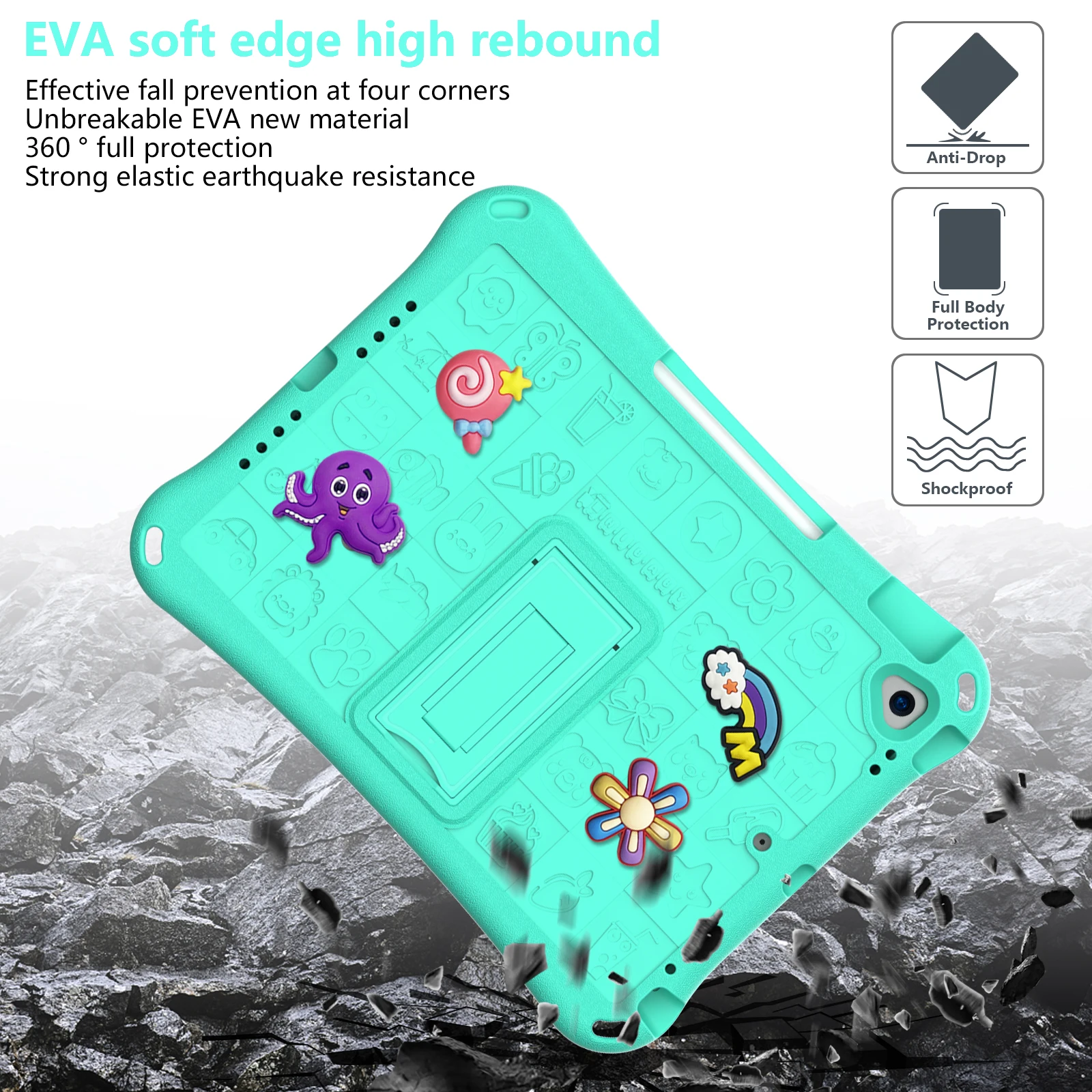 Shockproof Kids iPad Case with Stand, Handle & Pencil Holder