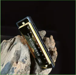 Premium Diatonic Harmonica in Key of C with Protective Case - Perfect for Beginners and Kids Gift (Golden)