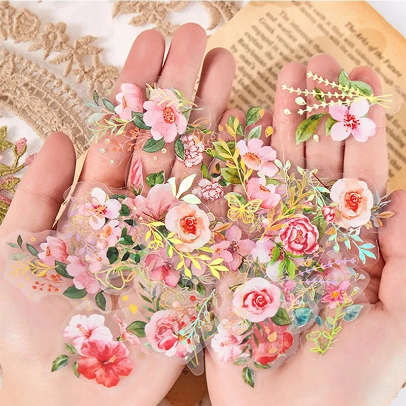 Aesthetic Flower Stickers Pack Fresh Plant Hand Account DIY Material Decorative Stationery Stickers Wall Sticker