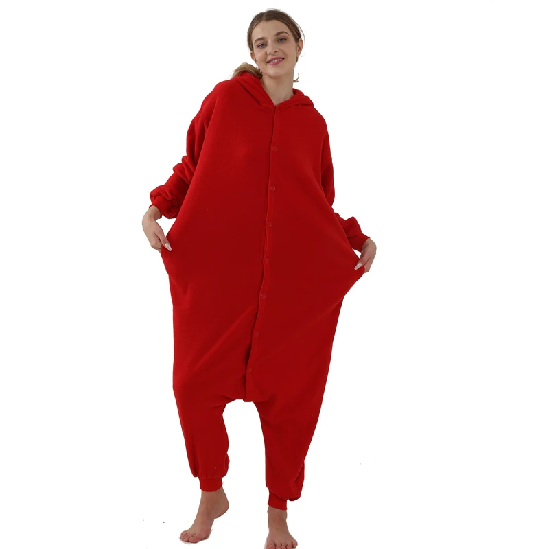 Fleece Jumpsuit for Women Onesie for Adult Pajamas Halloween Cosplay Costume Christmas Elmo One-Piece Sleepwear Party All in One