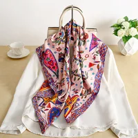 35.43" Geometric Pattern Square Scarf Imitation Silk Satin Shawl Thin Summer Sunscreen Bandana Outdoor Handbag Decoration Scarf 2