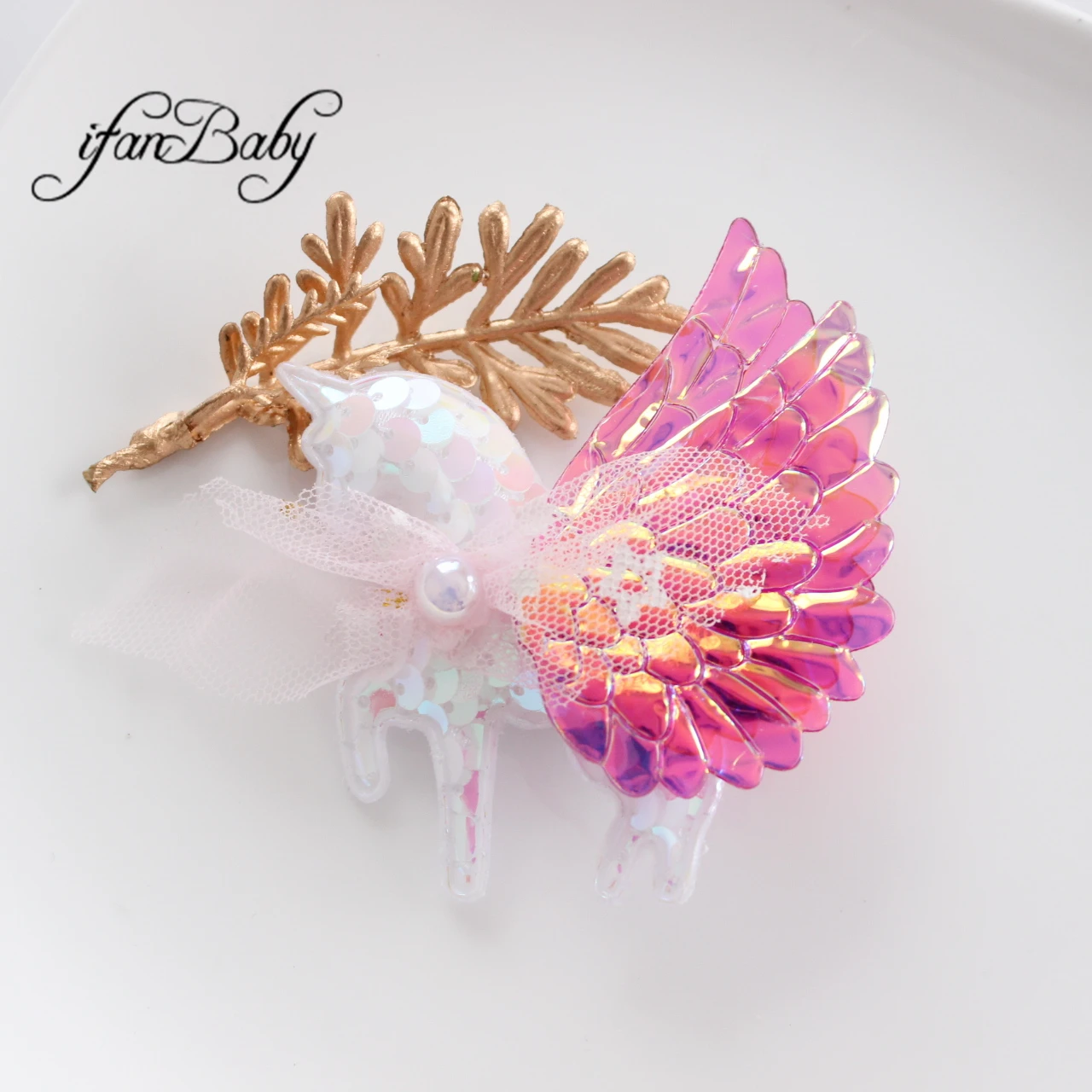 Neue Mode Einhorn Flügel Pailletten Haars pangen Kinder Mädchen Haarschmuck 1St – Detail 7
