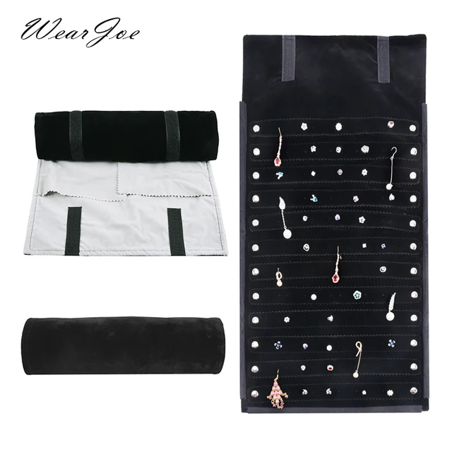 Sac en rouleau de voyage pour bijoux en velours supérieur, pliable, présentoir de boucles d'oreilles, organisateur de rangement, rouleau de goujons de boucles d'oreilles portables