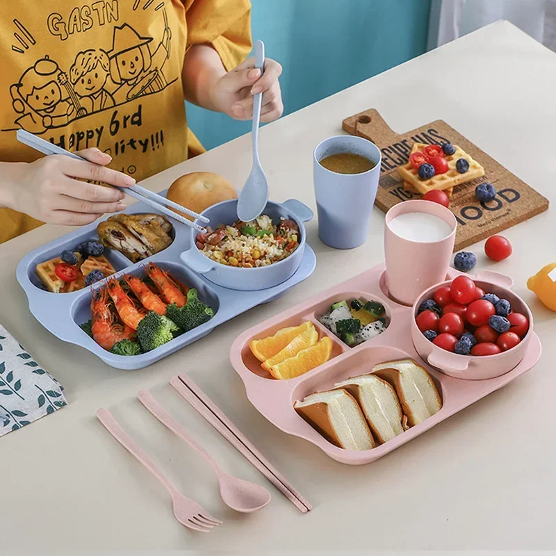 6Pcs Plastic Student Dinner Plate Thickened Canteen Compartment Tray Anti-fall Multigrid Rice Pan Home Rectangle Kitchen Tools