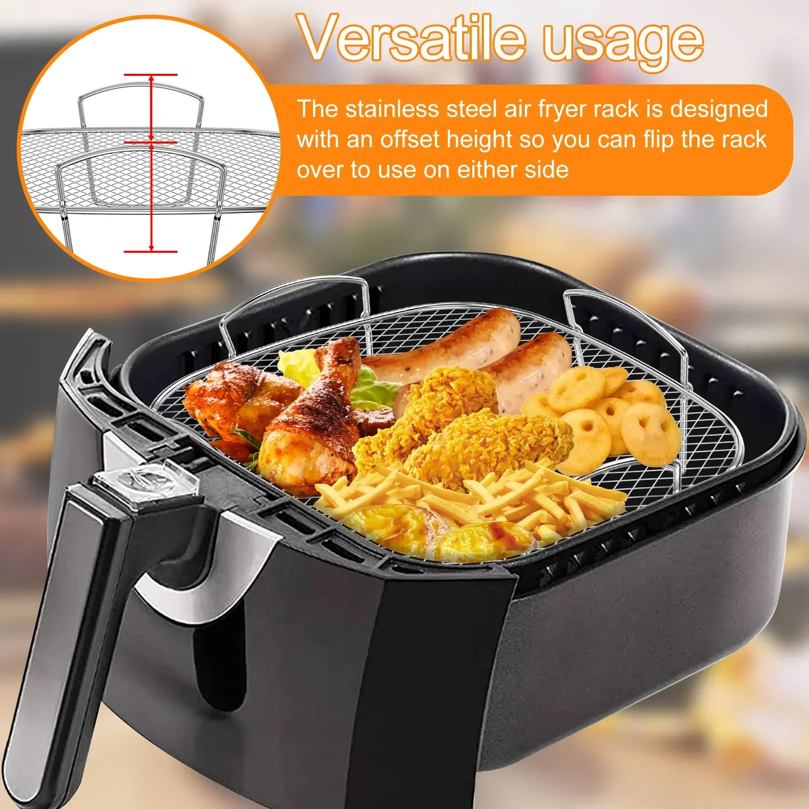 Air Fryer Rack Stackable Grill Stainless Steel Air Fryer Oven Grill Steamer Household Kitchen Cookware Small Tools