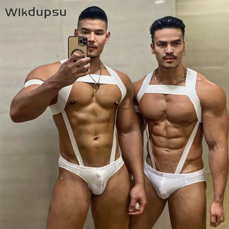 

Exotic Mens Tank Top Belt Sissy Sexy Chest Body Harness Lingerie Set Underwear Jockstrap Briefs Bondage Gay Male Nightclub Wear