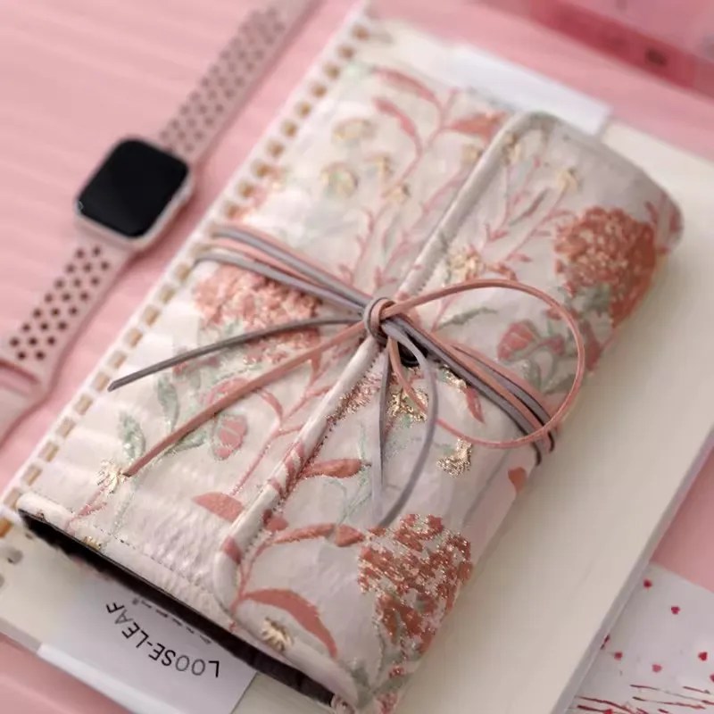 A6 Simple Hand Ledger Flower Print Cloth Cover Strap Loose-Leaf Student Portable Notepad Diary Scrapbook Binder Notepad Gift