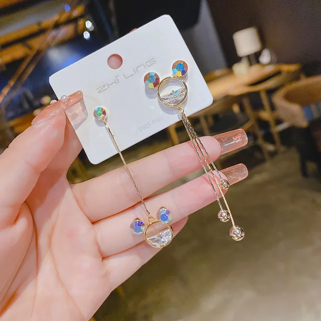 Cute Mouse Earrings Fashion Colorful Zircon Long Earring For Women 2022 Trendy Luxurious Romantic Tassel Wedding Jewelry As Gift 3