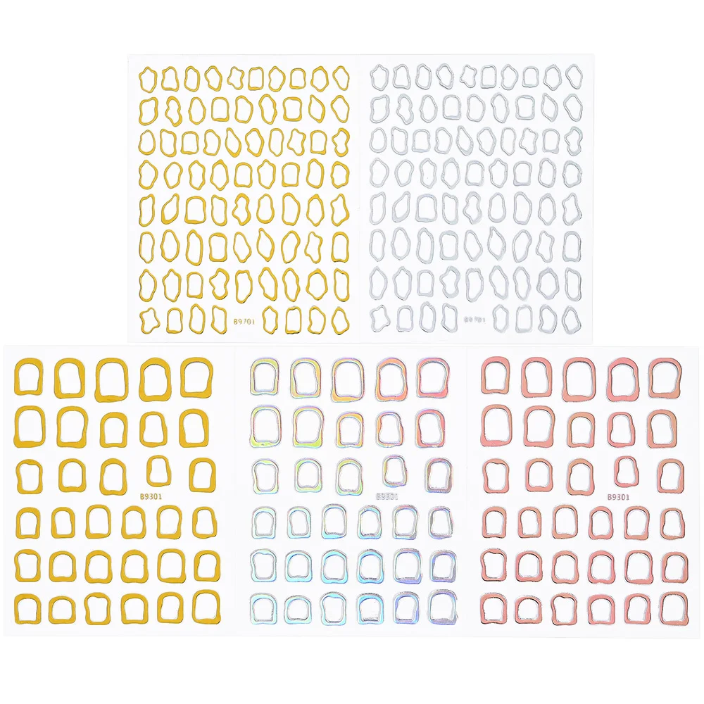Description Picture 6 of item1Pc 3D Gold Hollow Irregular Geometric Nail Stickers Holo Metal Frame Gold/Silver Decals Square Self Adhesive Sliders Nail Deco