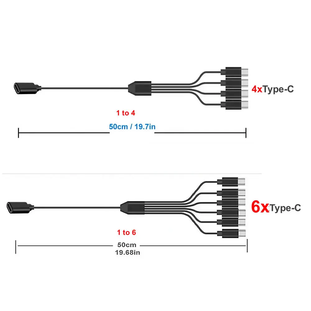 USB C Female to 4 Male Splitter Charging Cable, 1 to 4/6 Multi USB Type-C Port Charger Cord for Power Delivery to Type C Devices