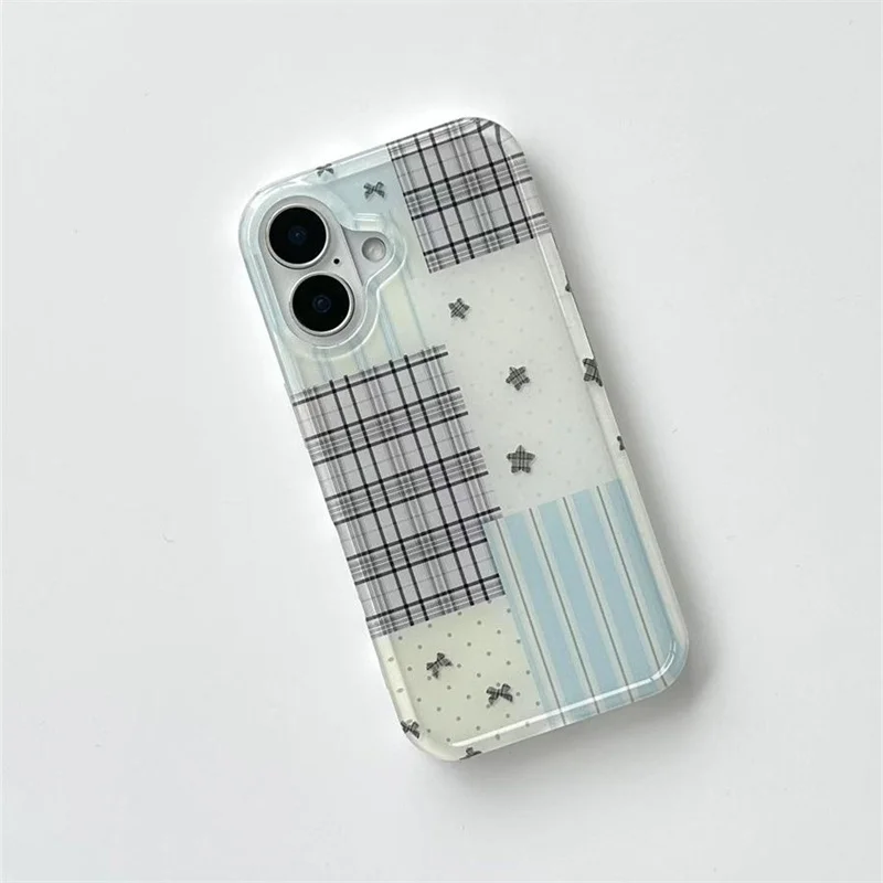 Elegant Double-Layer Blue Stripe Polka Dot Star Phone Case with White Background