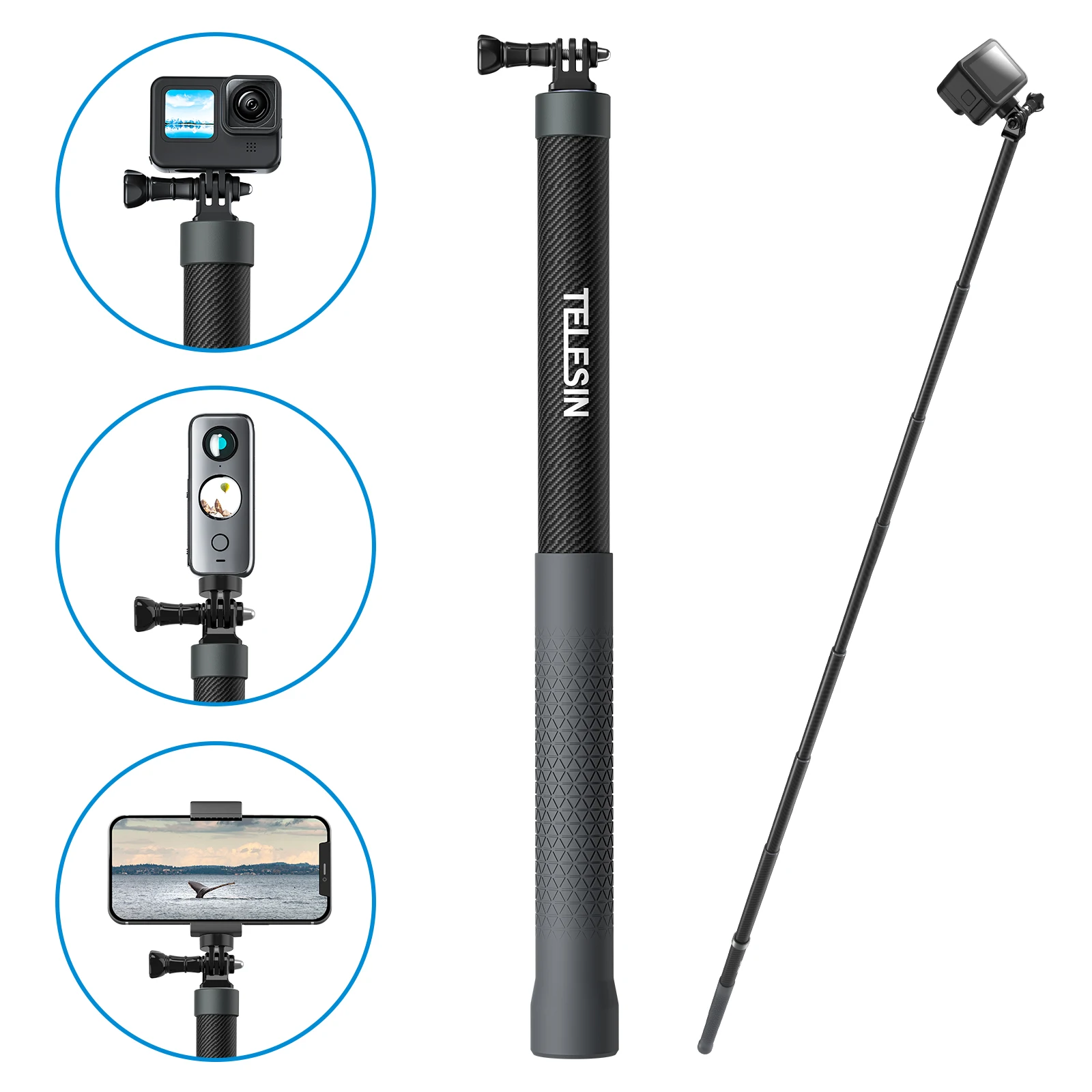 Bastone Selfie Invisibile XBERSTAR In Fibra Di Carbonio 3m – Telescopico A 5 Lunghezze, Compatibile Con Insta360 X2/X3/X4 E DJI Action 4/3/2