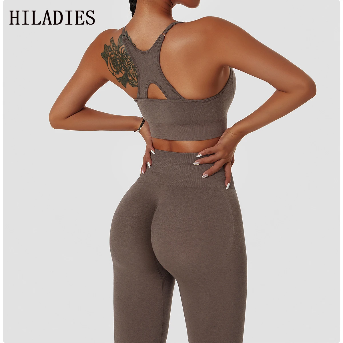 

Комплект для йоги HILADIES, Женский комплект из двух предметов, бесшовный спортивный бюстгальтер, леггинсы с высокой талией, шорты, женская одежда для тренировок в тренажерном зале