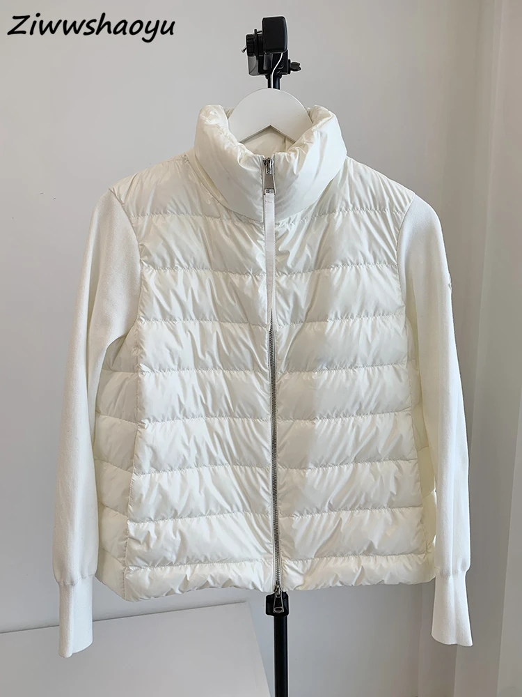 

High Quality Autumn Winter Women Fashion Runway Designer Lantern Sleeve White Solid Color Printed Straight Barrel Down Coat