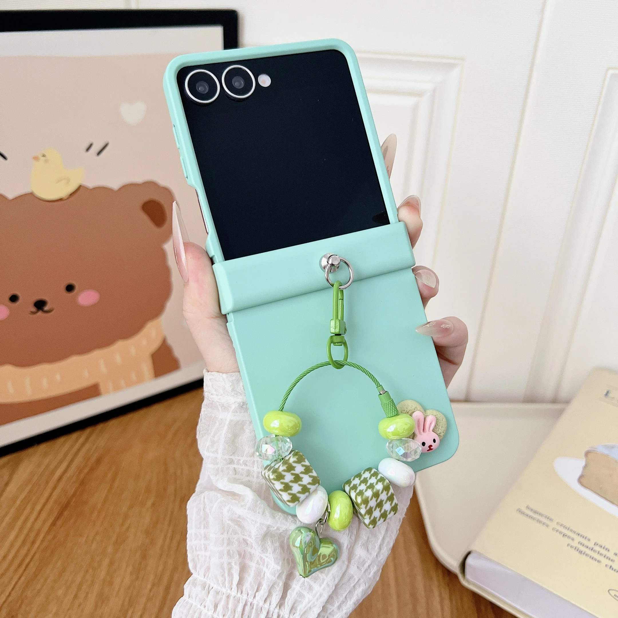 Charming Bunny Sticker Case Set with Chain and Cartoon Hinge Cover