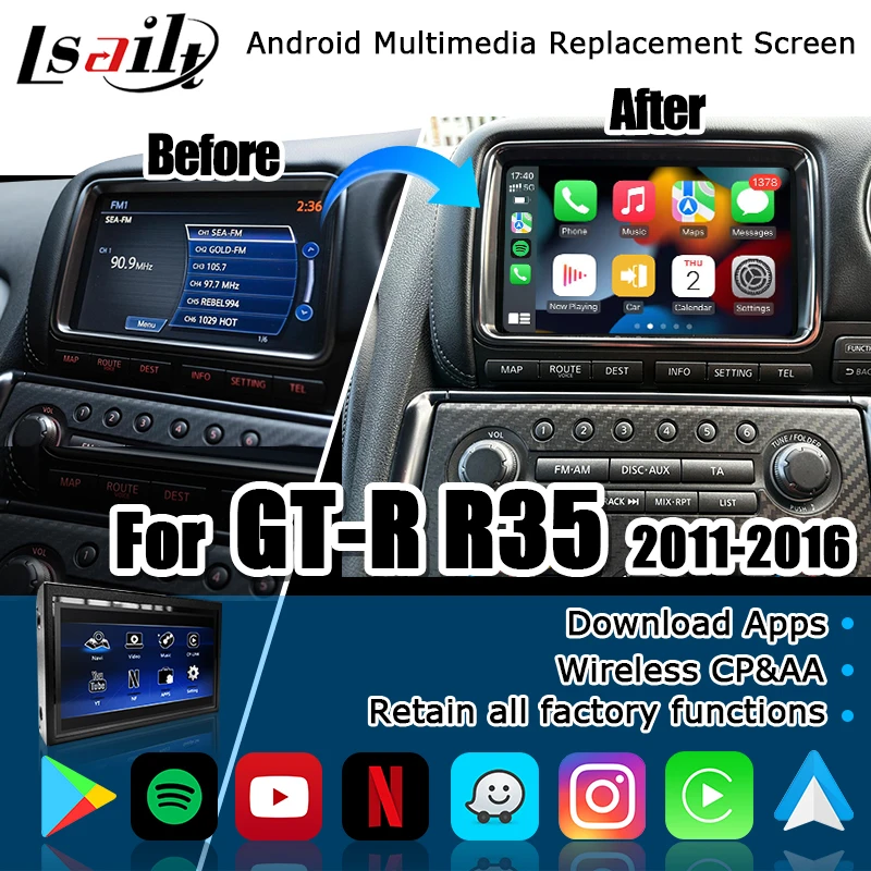 

CP AA Android HD Screen for Nissan GT-R GTR R35 2011-2016 IPS Replacement Screen with YouTB by Lsailt