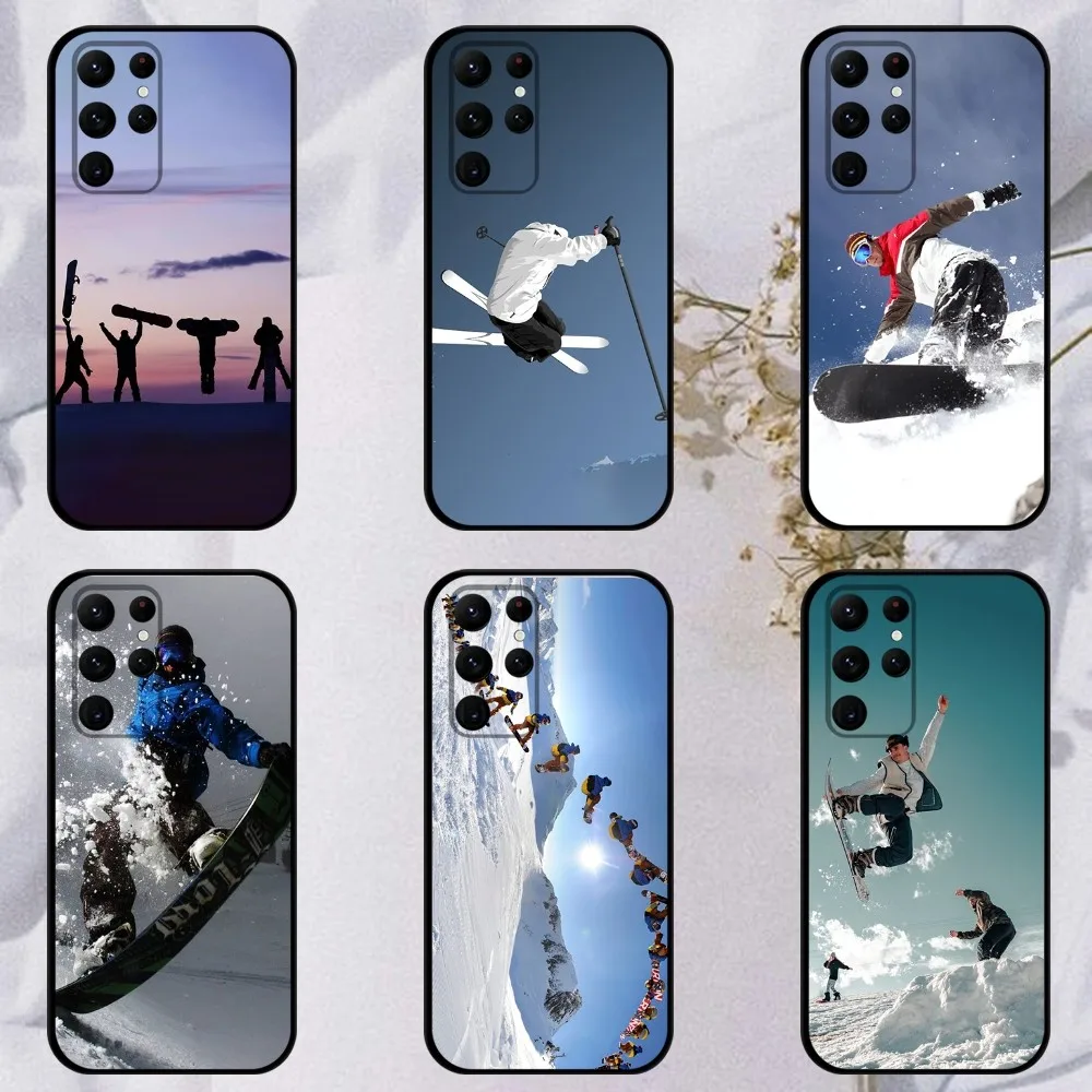 Skiing Snow Snowboard   Phone Case For Samsung S23,23,22,30,21,10,9,Note20 Ultra,Lite,Ultra,5G,Plus,FE,Black Soft Case