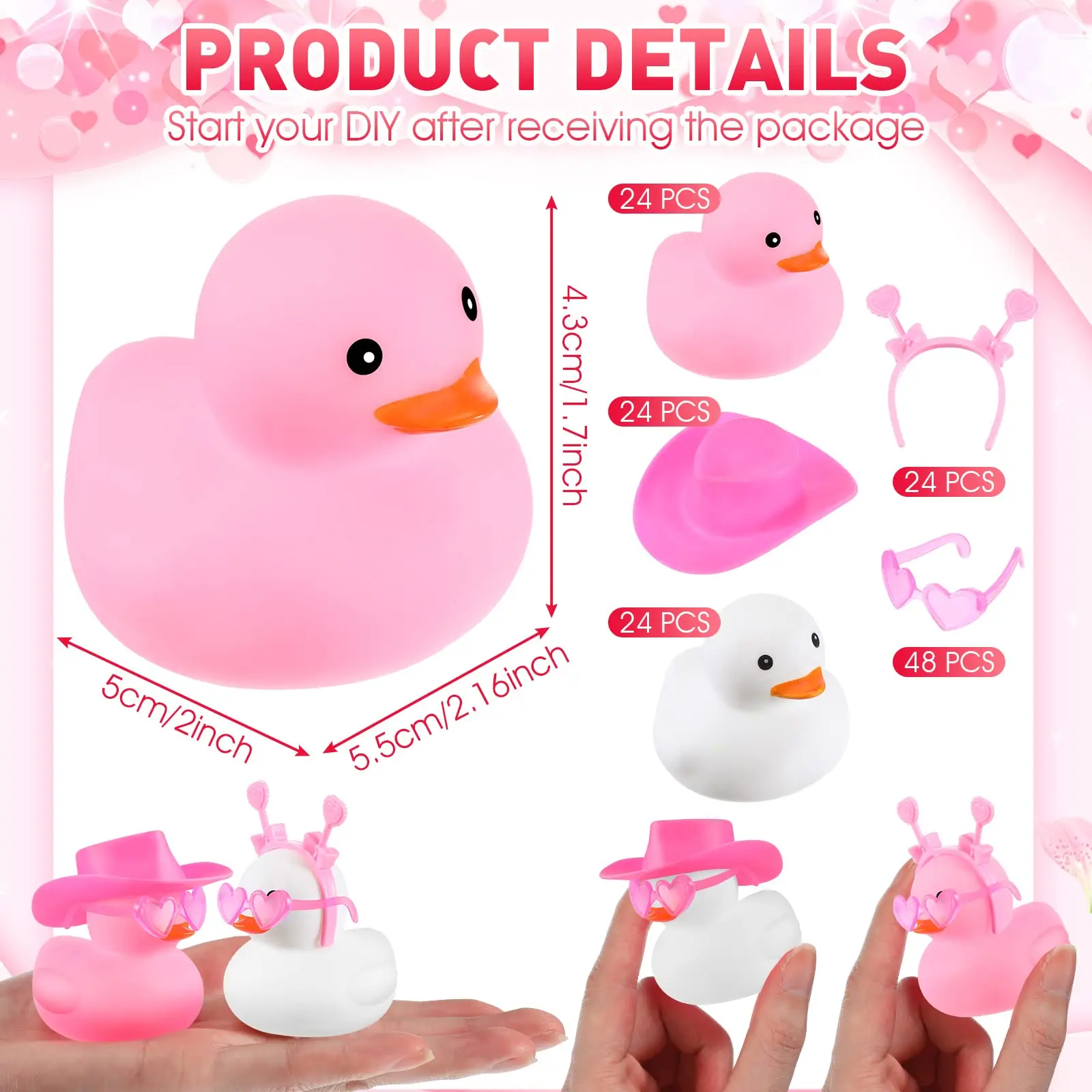 24/48Pcs Valentine's Day Rubber Ducks Mini Valentine's Day Ducks Bath Toys Valentine Party Decorations Holiday Rubber Ducks 2