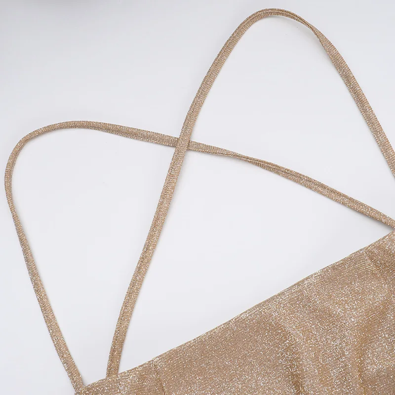 Glitter Backless Fashion Long Dress Women's Bandage Sexy Autumn Slim Sparkle Lace-Up Dress Ladies Party Dress Solid