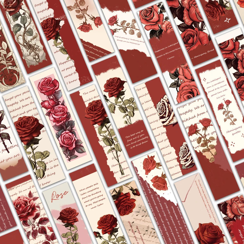 장미 북마크 꽃 장식 독서 페이지 마크 북 마크 다이어리 노트 페이지 클립, 학생용품 선물 메시지 카드, 30 개 