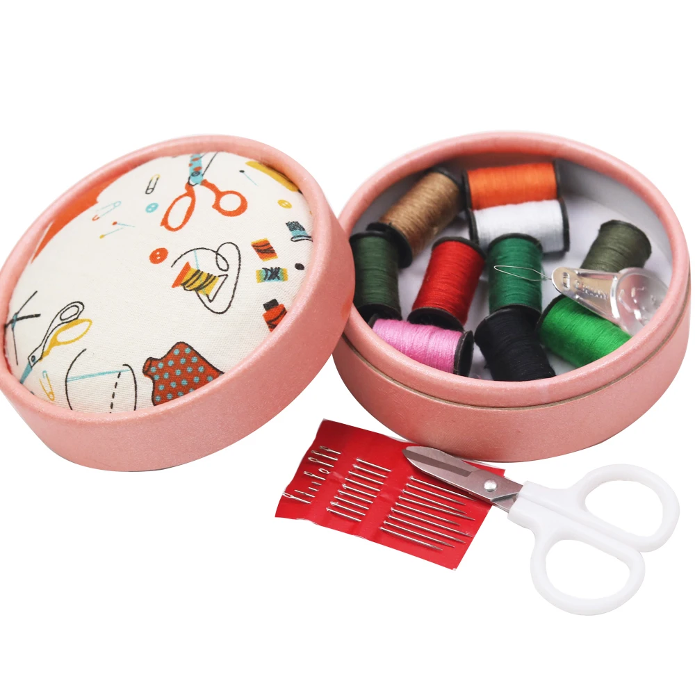 1Set Portable Home Travel Sewing Kits Box Sewing Pattern Fabric Pincushion Needle Threader Threads Scissors Mini Tools