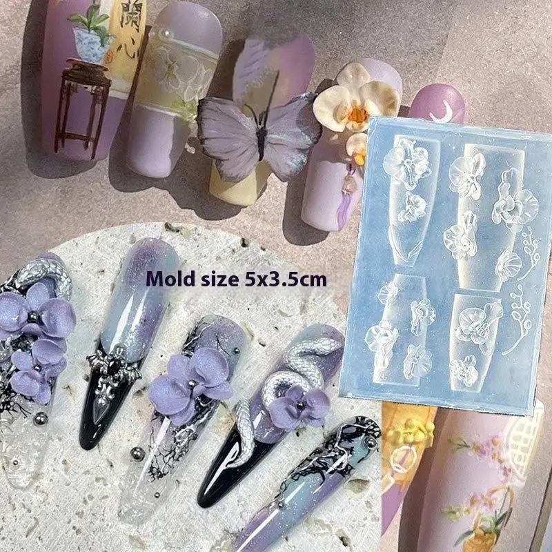 1pc Multi-Style 3D Flower Butterfly Silicone Nail Mold UV Acrylic Resin Nail Decoration Mould DIY Manicure Salon Supplies