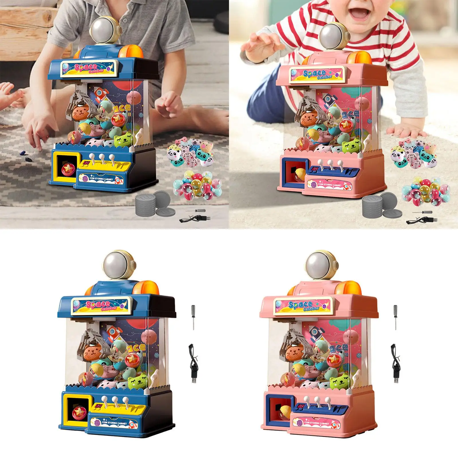 Electric Claw Machine Toy Exciting Play with Mini Dolls, Tokens, Tumbler Doll 2