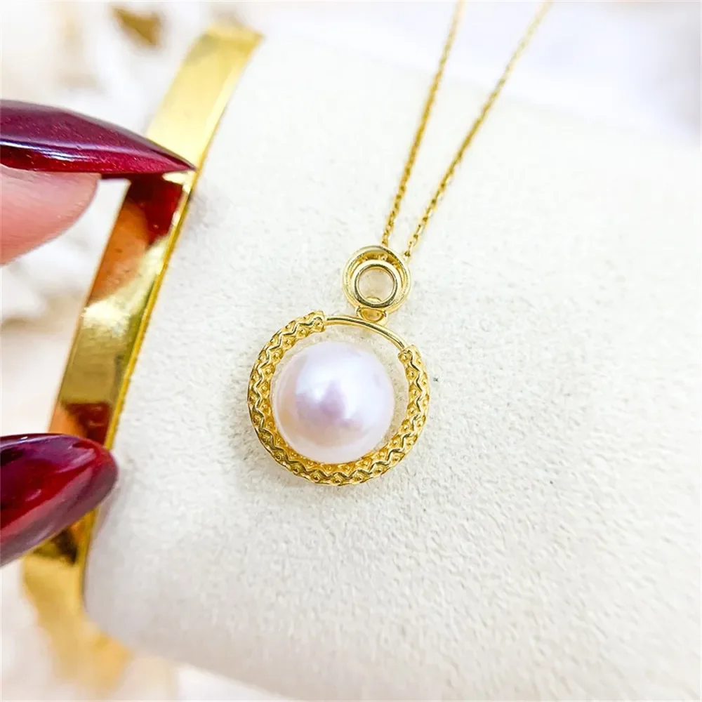 

DIY Pearl Accessories S925 Sterling Silver Pendant Empty Fashion Silver Necklace Pendant Fit 8-10mm Round Flat D313