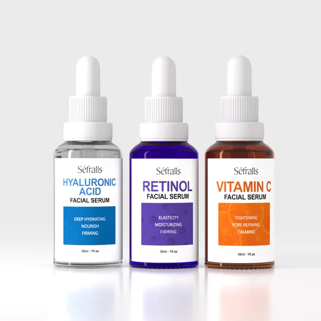 Séfralls Hyaluronsäure-VC-Essenz-Set 30 ml * 3 Stück mit Vitamin-C-Vitamin-A und Hyaluronsäure-Serum zum Glitzer und Straffung