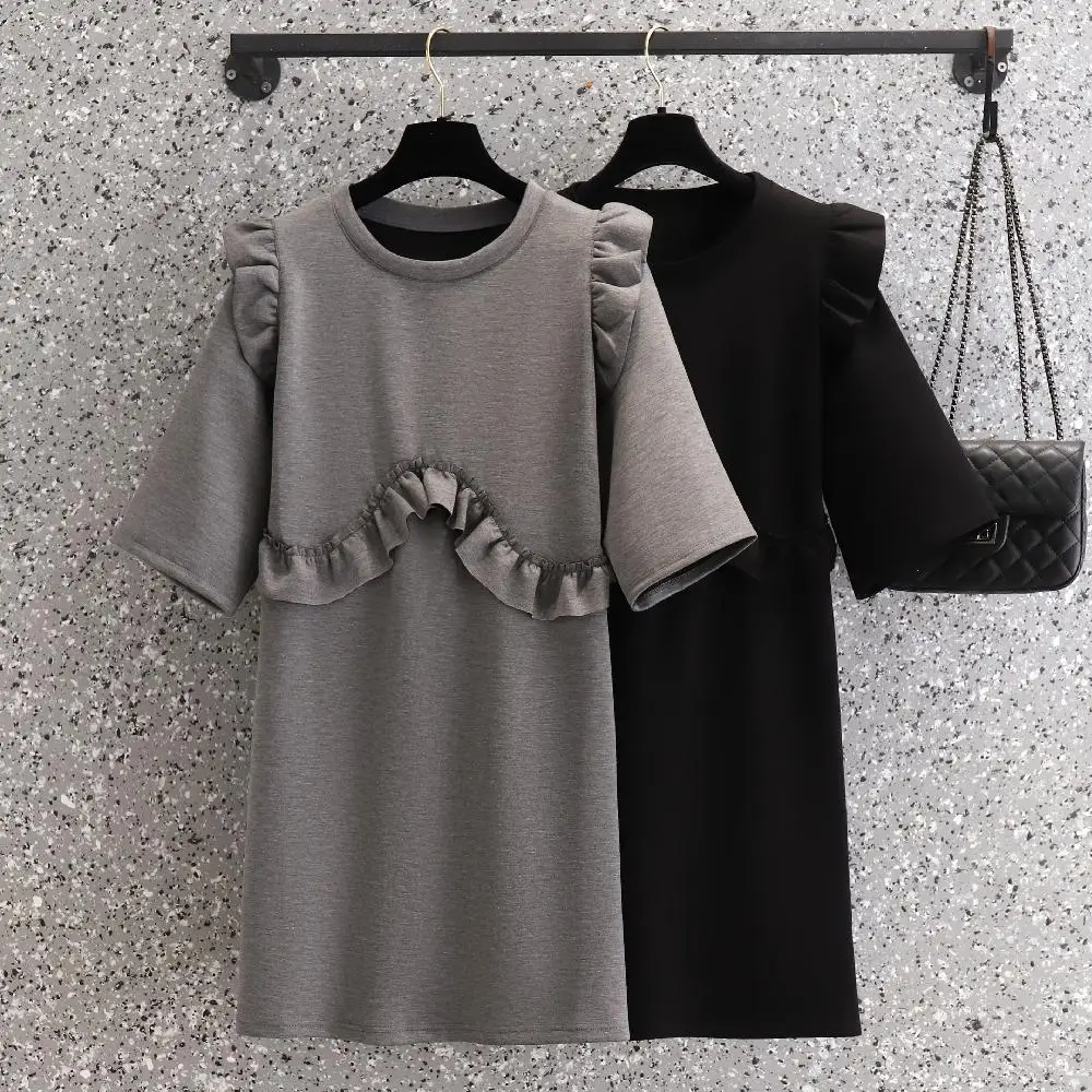 

Женское летнее Повседневное платье большого размера с коротким рукавом и оборками