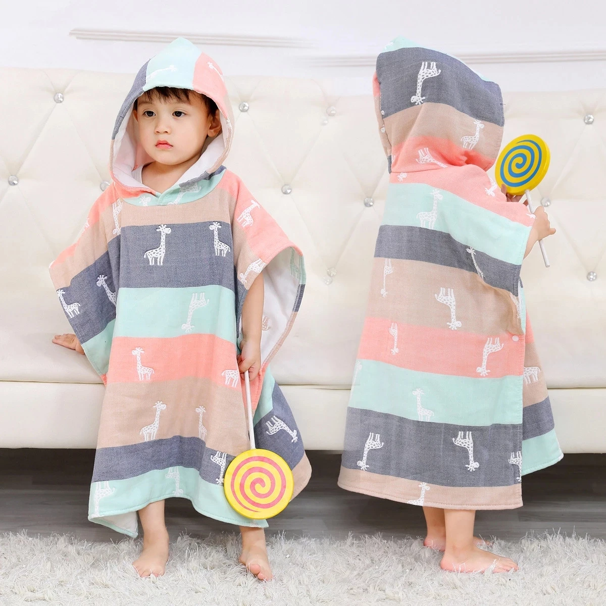 6 Layers Gauze Hooded Beach Towel Cotton Baby Cape Towels Soft Poncho Kids Bathing Stuff Babies Washcloth