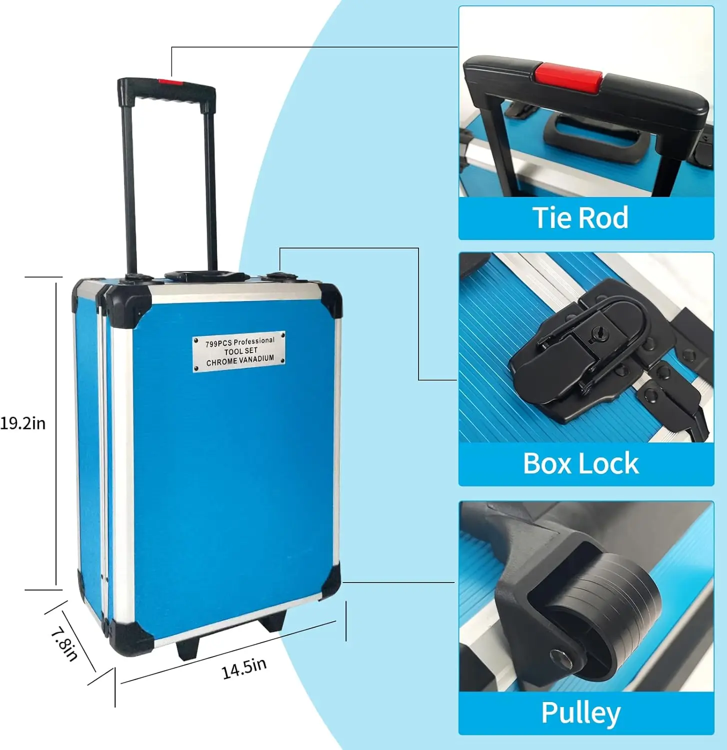 Tool Sets for Men Tool Box with Tools Kit with Rolling Complet Set Household Tool Set Aluminum Trolley 3