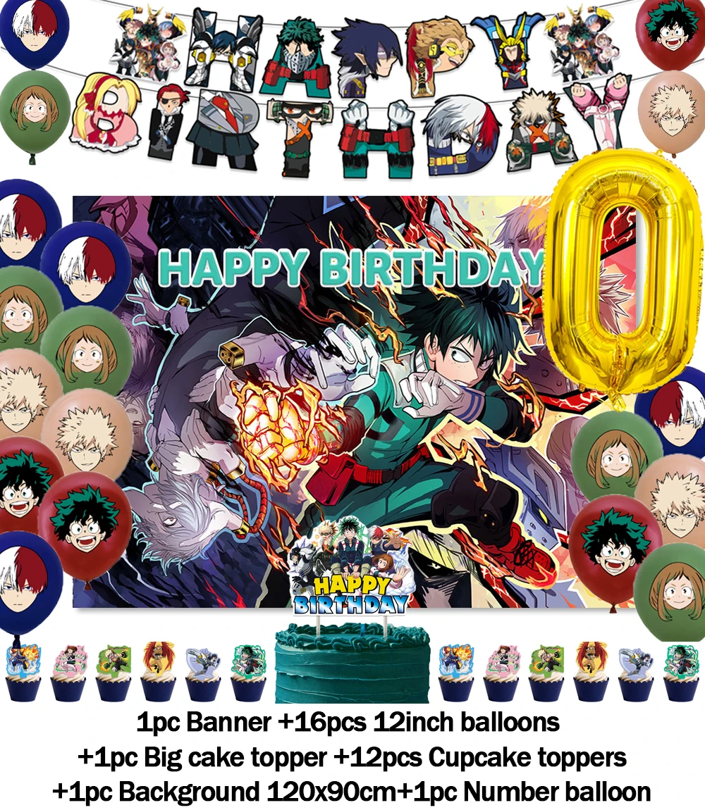 Vibrant Anime Birthday Party Decor Set - MHA Theme Celebration Supplies