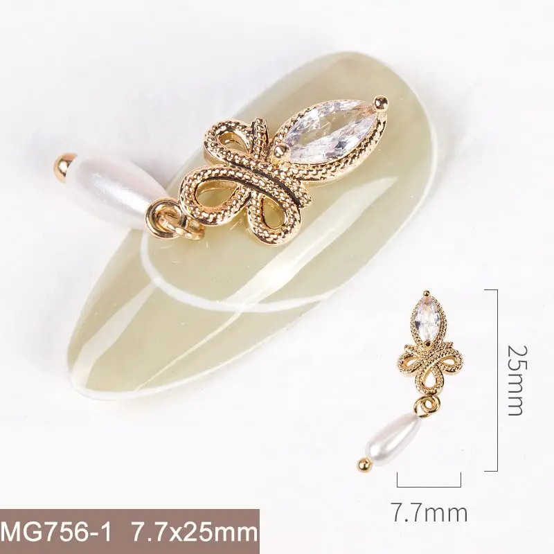 10pcs Luxury Star Moon Love Heart Chain Nail Art Zircon Pearl Metal Manicure Nails Accessories DIY Decorations Supplies Charms 3